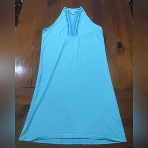 Sunsets & Sweet Tea Embroidered Neck‎ Sleeveless Aqua Mini Dress Size Small